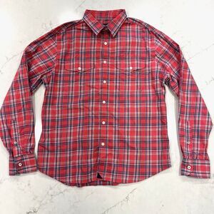 Untuckit 100% Cotton Flannel Mens M Shirt Long Sleeve Button Up Pink Blue Plaid